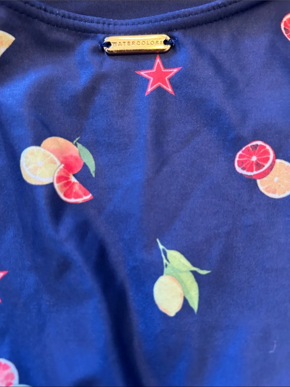 San Pellegrino X Kenny Flowers NWT L Navy Citrus Fruit-Print One-Piece Swimsuit